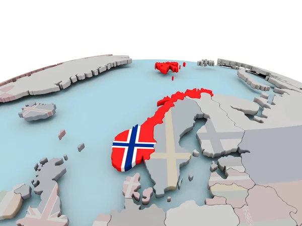 Mapa político de Noruega en globo con bandera — Foto de Stock