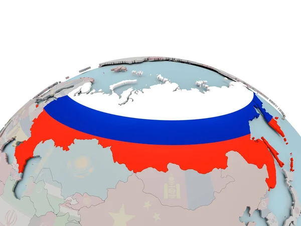 Politieke kaart van Rusland op wereldbol met vlag — Stockfoto