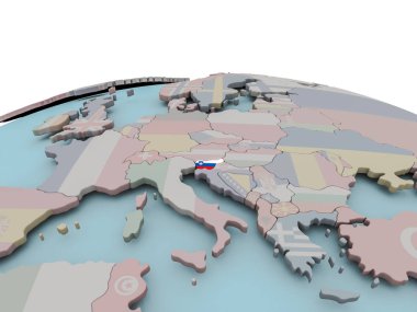 Siyasi harita Slovenya bayrağı ile dünya üzerinde
