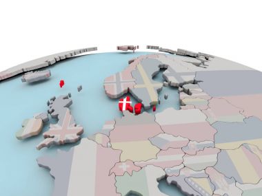 Danimarka siyasi harita üzerinde küre bayrak ile