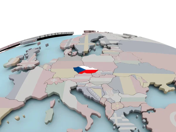 捷克共和国国旗地球仪上的政治地图 — 图库照片