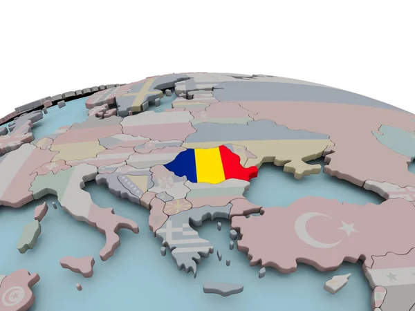 Mapa político de Rumania en globo con bandera — Foto de Stock