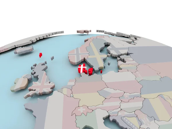 Mappa politica della Danimarca sul globo con la bandiera — Foto Stock