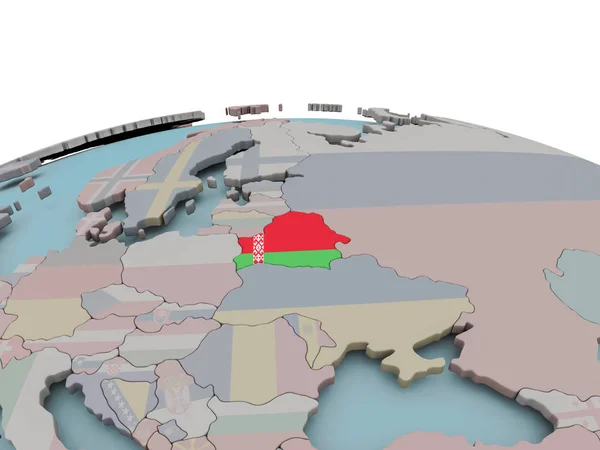 Polityczna mapa Białoruś na świecie z flagą — Zdjęcie stockowe