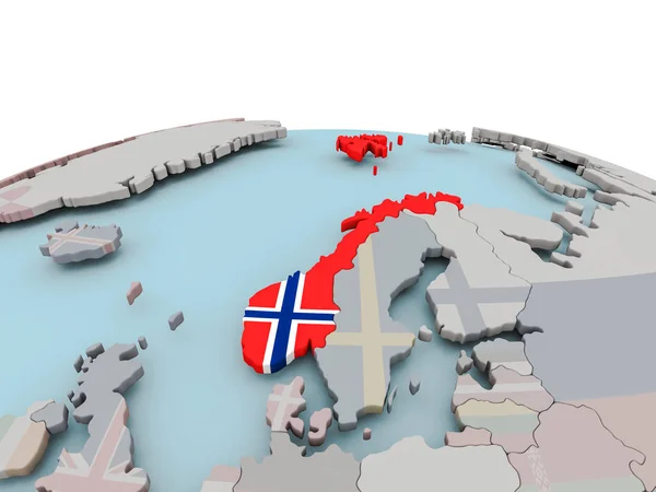 Political map of Norway on globe with flag — Stock Photo, Image