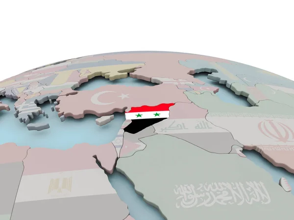 Politická mapa Sýrie na zeměkouli s vlajkou — Stock fotografie
