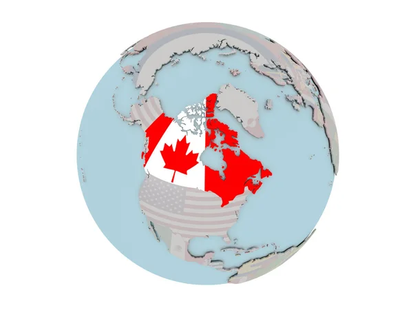 Kanada mit Fahne auf Globus — Stockfoto