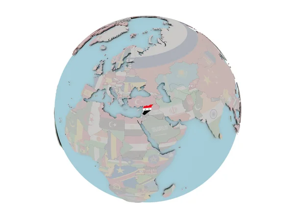 Syria with flag on globe — Stock Photo, Image