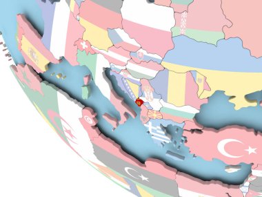 Dünya üzerinde bayrak ile Karadağ