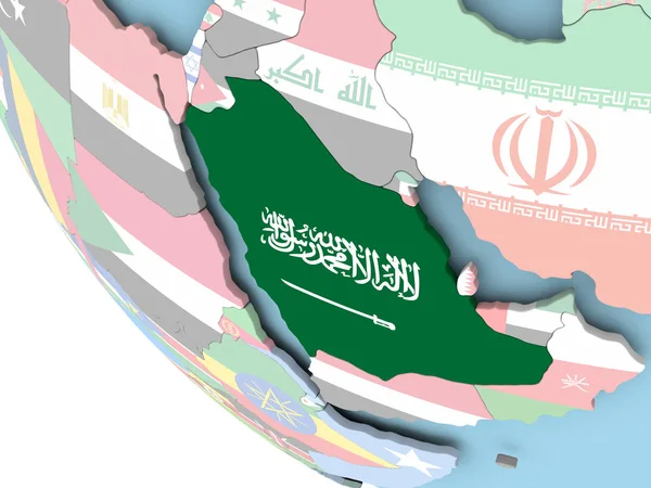 Saúdská Arábie s vlajkou na zeměkouli — Stock fotografie