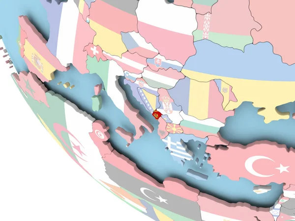 Dünya üzerinde bayrak ile Karadağ