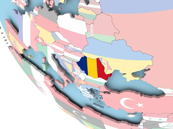 Dünya üzerinde bayrak ile Romanya
