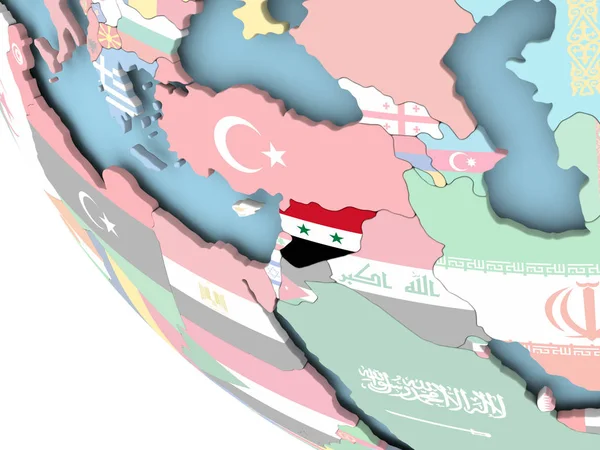 Síria com bandeira no globo — Fotografia de Stock