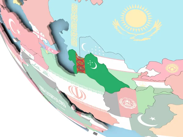 Dünya üzerinde bayrak ile Türkmenistan