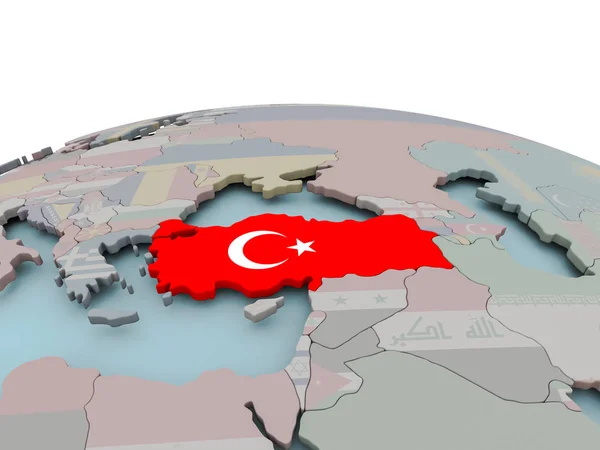 Mapa político de Turquía en globo con bandera — Foto de Stock