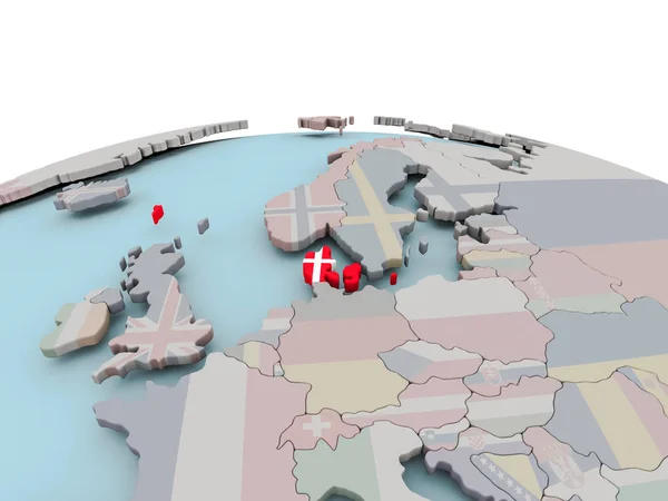 Mapa político da Dinamarca no globo com bandeira — Fotografia de Stock