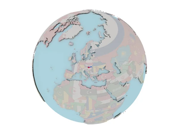 Dünya üzerinde bayrak ile Slovakya — Stok fotoğraf