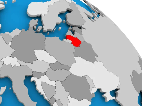 Литва в красном на карте — стоковое фото
