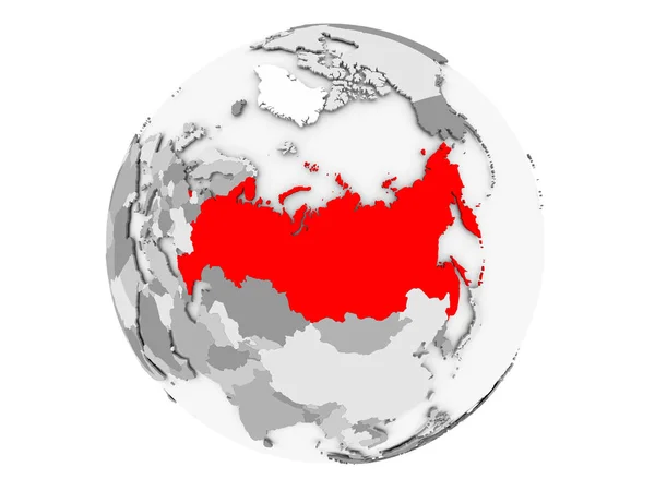 Rusland op de grijze globe geïsoleerd — Stockfoto