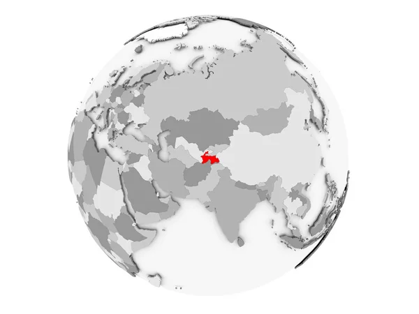 Tajiquistão em globo cinzento isolado — Fotografia de Stock
