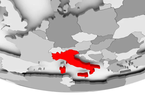 意大利地图的灰色政治地球上 — 图库照片