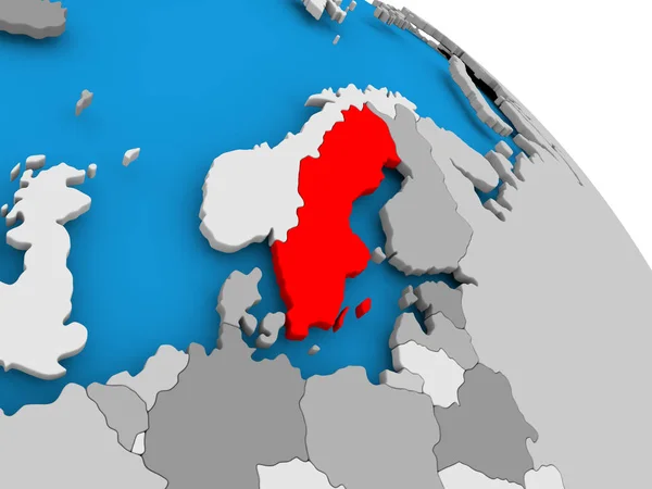 Sweden in red on map — Stock Photo, Image