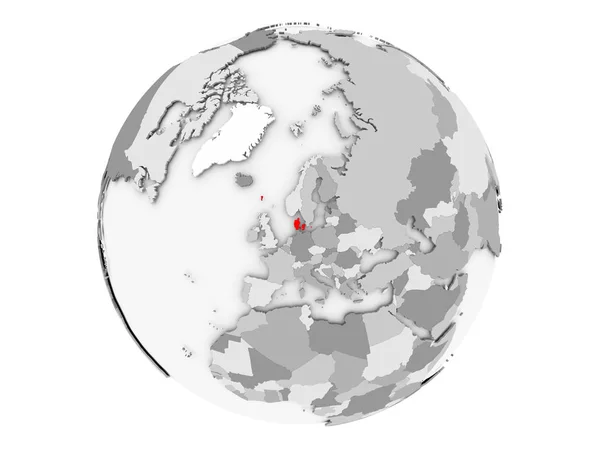 Dinamarca sobre globo cinzento isolado — Fotografia de Stock
