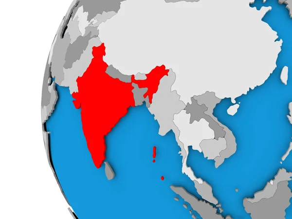 Kaart van India op politieke wereldbol — Stockfoto