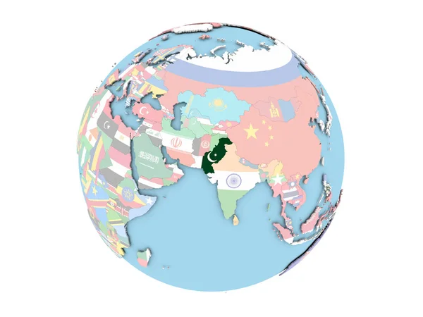 Pakistan auf dem Globus isoliert — Stockfoto