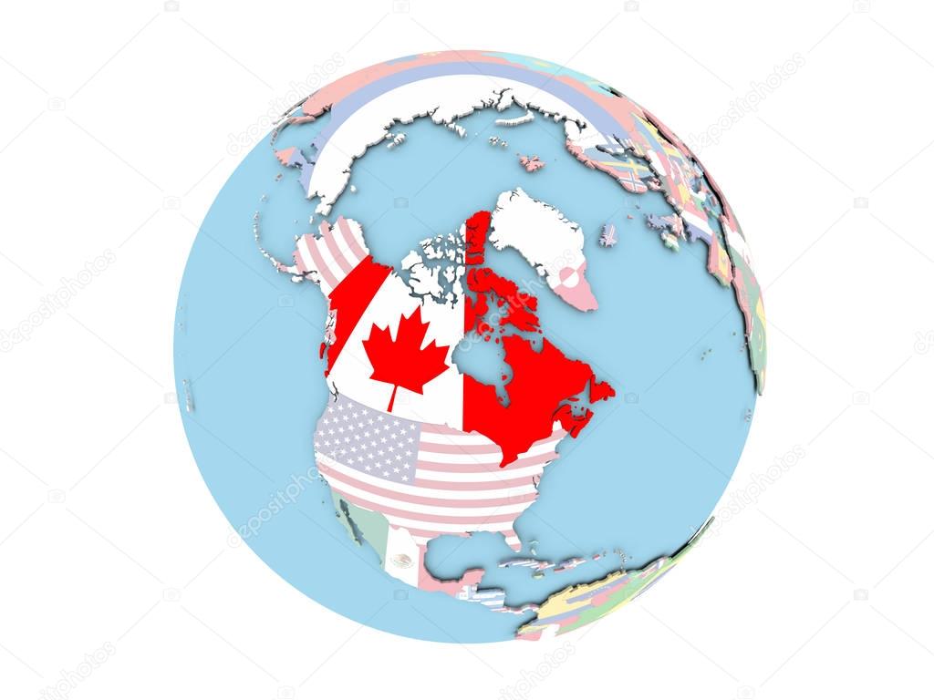 Canada on globe isolated