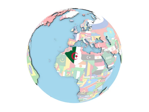 Algeria on globe isolated — Stock Photo, Image