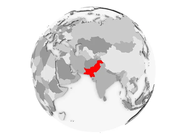 Pakistan na szary glob na białym tle — Zdjęcie stockowe