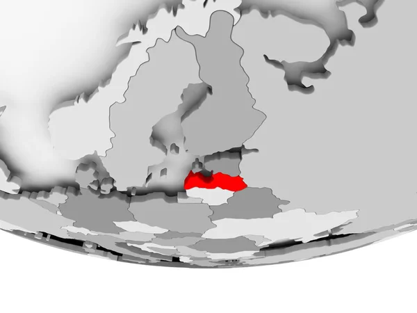 Mapa da Letónia sobre o globo político cinzento — Fotografia de Stock