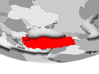 Türkiye'nin harita üzerinde gri siyasi dünya