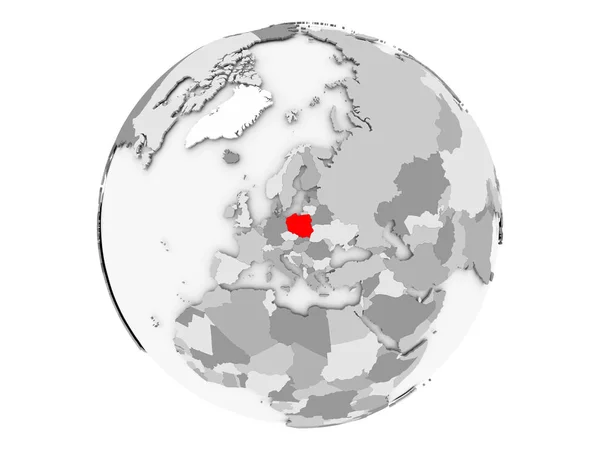 Polónia no globo cinzento isolado — Fotografia de Stock
