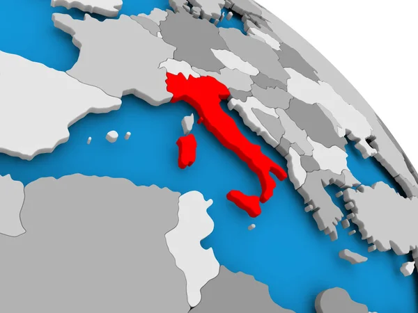 Италия в красном на карте — стоковое фото
