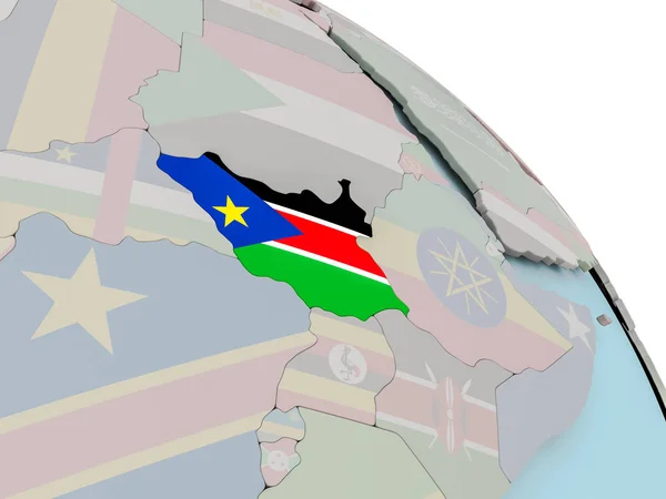 Mappa del Sud Sudan con la bandiera — Foto Stock