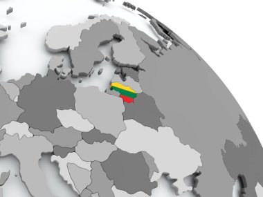 Dünya üzerinde bayrak ile Litvanya Haritası