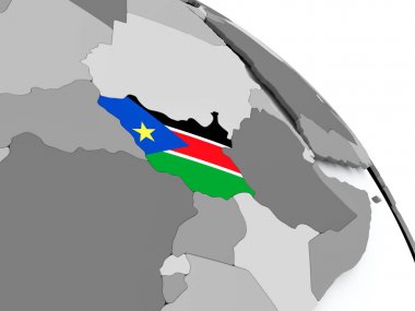 Dünya üzerinde bayrak ile Güney Sudan Haritası