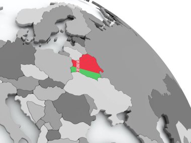 Dünya üzerinde bayrak ile Beyaz Rusya Haritası