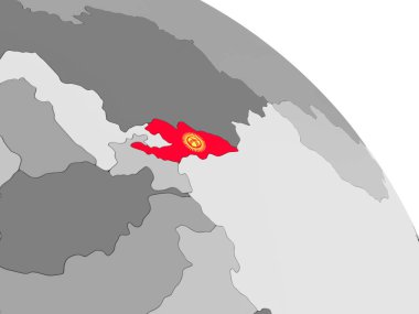 Kırgızistan Haritası dünya üzerinde bayrak ile