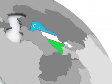 Dünya üzerinde bayrak ile Özbekistan haritası