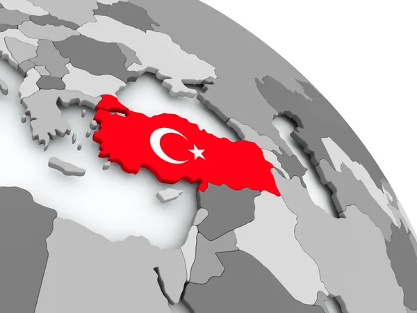 地球上的国旗的土耳其地图 — 图库照片