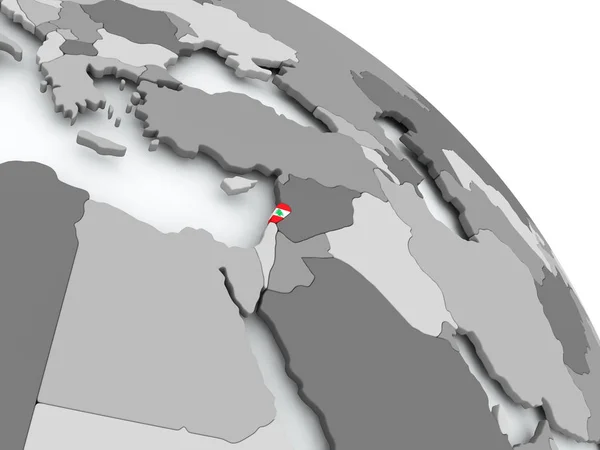 Mappa del Libano con la bandiera sul globo — Foto Stock