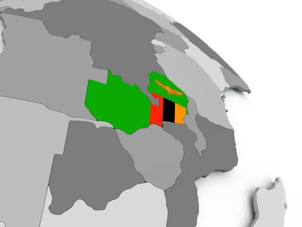 Dünya üzerinde bayrak ile Zambiya Haritası — Stok fotoğraf