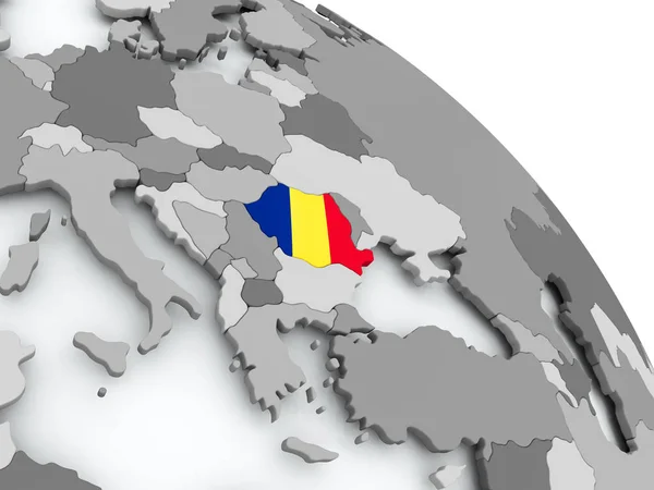 Mappa della Romania con bandiera sul globo — Foto Stock