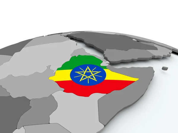 Bendera Ethiopia di globe — Stok Foto
