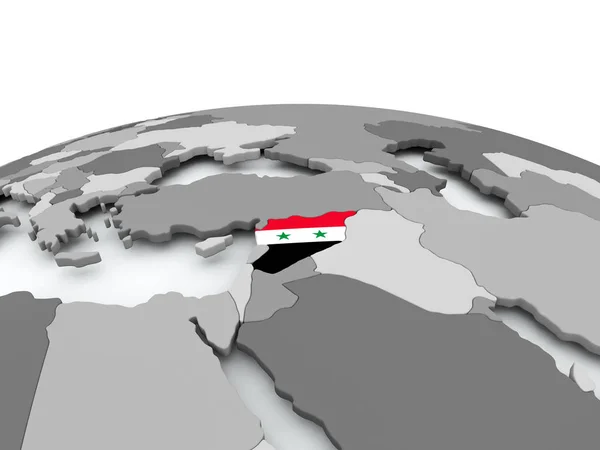 Vlag van Syrië op wereldbol — Stockfoto