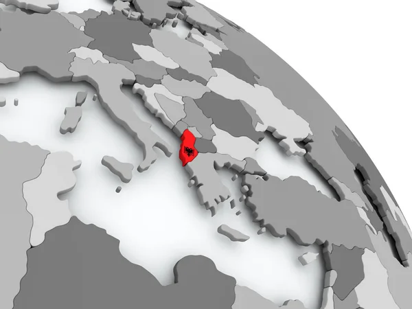 Map of Albania with flag on globe — Stock Photo, Image