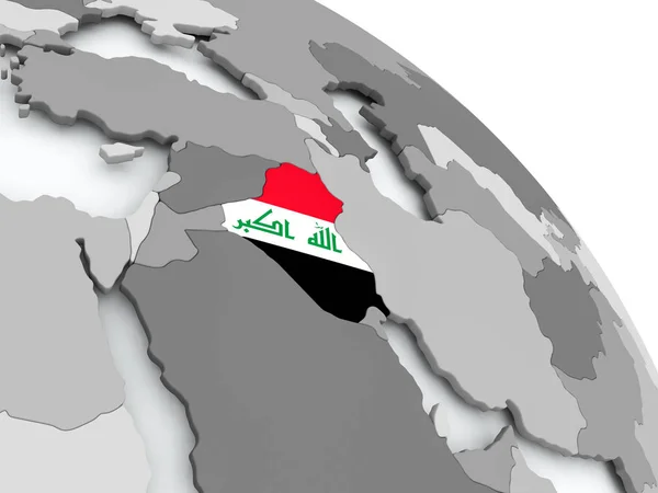 Kaart van Irak met vlag op de wereldbol — Stockfoto